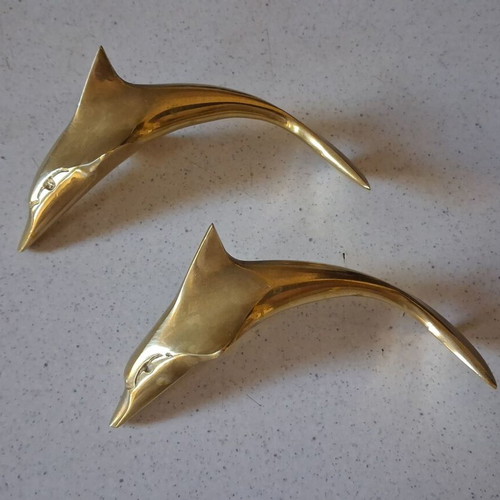 Vintage brass dolphin paperweights solid brass like new