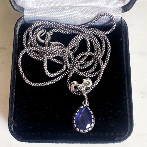 Vintage silver necklace 925 mid century with blue stone used