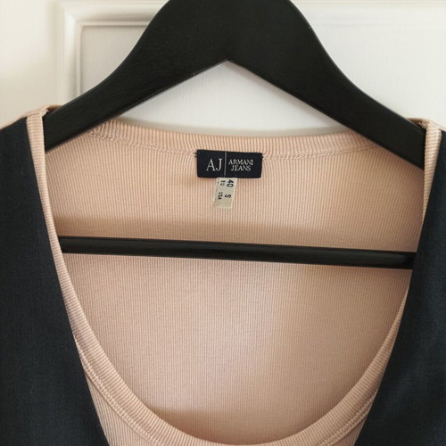 Armani Jeans Y2K long sleeve top with faux-layer vest, beige and black