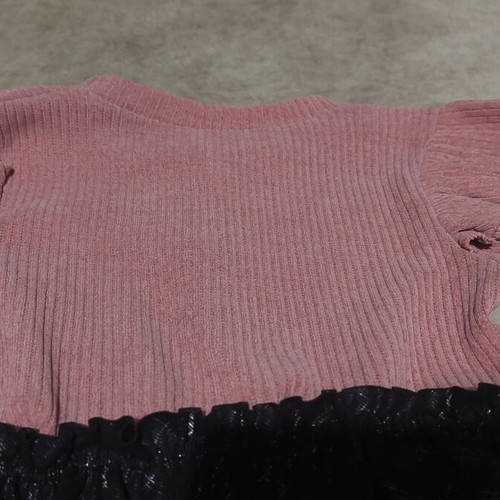 Girls' dress with pink rib top and black checked skirt, like new, ages 8-10