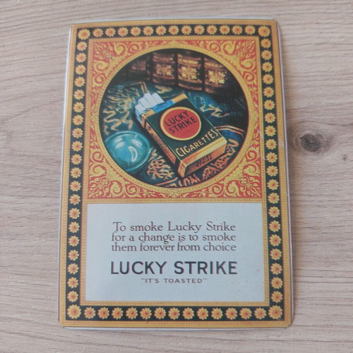 Vintage metal Lucky Strike cigarette postcard like new