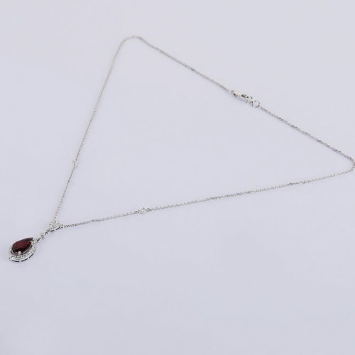 Luxury 14K White Gold Necklace with Natural Mozambique Ruby 2.25ct Unheated and Diamonds