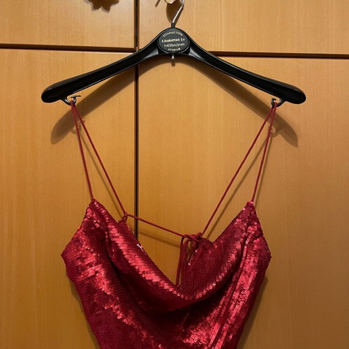 Top with sequins and open back like new, Zara, red, size M