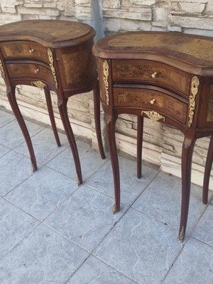 Nightstands pair walnut wood marquetry with brass decoration like new
