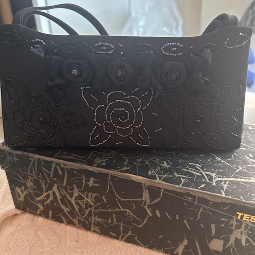 Handbag used black with floral decoration