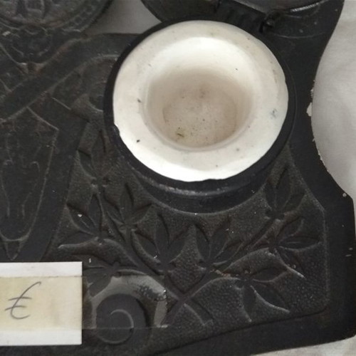 Antique inkwell used, old carved collectible piece