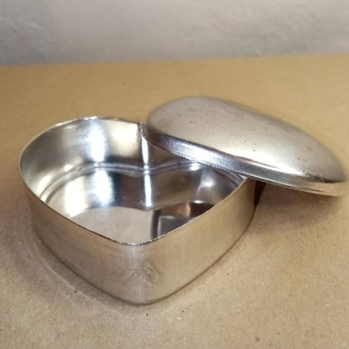 Vintage silver plated baptism box used, heart shape 6x6 cm