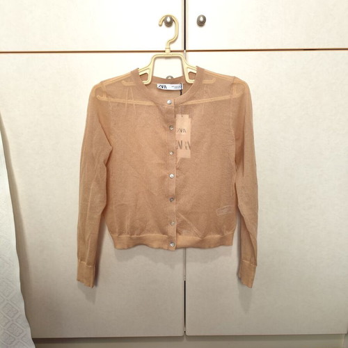 Zara short cardigan new, beige, see through, size S
