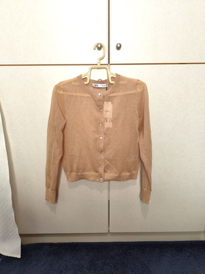 Zara short cardigan new, beige, see through, size S