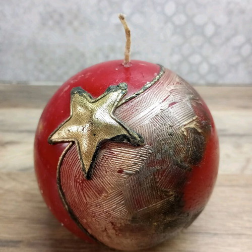 Christmas candle large ball-shaped burgundy color new