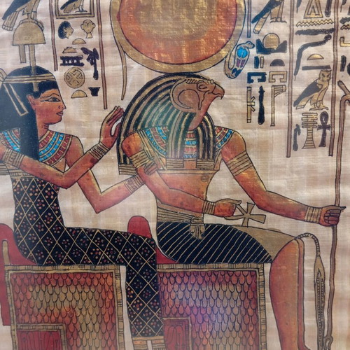 Papyrus painting used, framed wood 62x57 cm