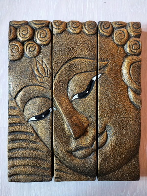 3D Buddha wall art new, handmade wooden, 3 detachable pieces