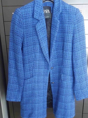 Zara jacket blue small long with silver buttons like new