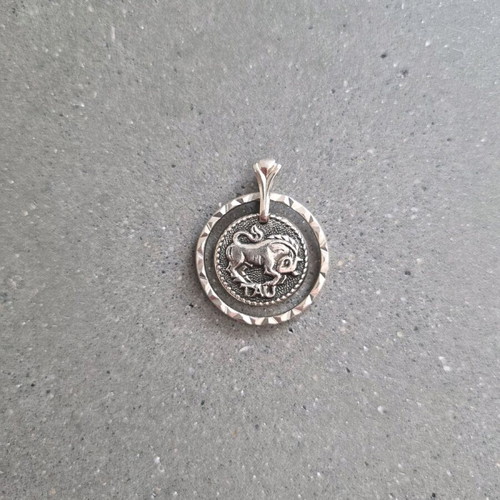 Metal pendant with Taurus zodiac sign new, silver color