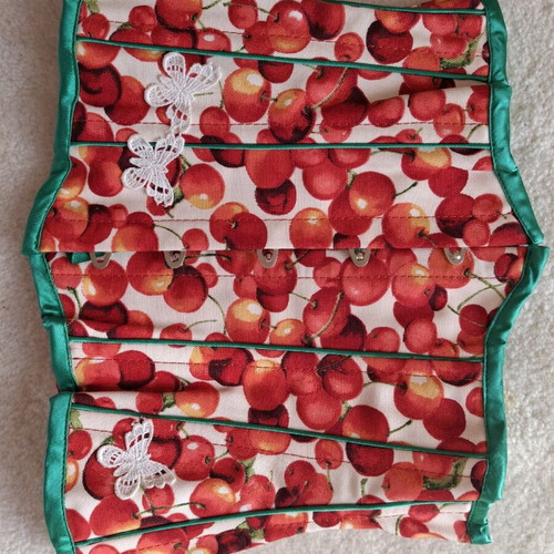 Theia collectible low corset with cherries and butterflies new