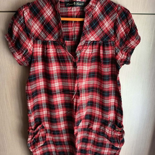 Lynne checked blouse dress size L like new, black and red