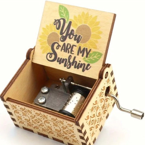 Mini Music Box You Are My Sunshine new, wooden with hand crank