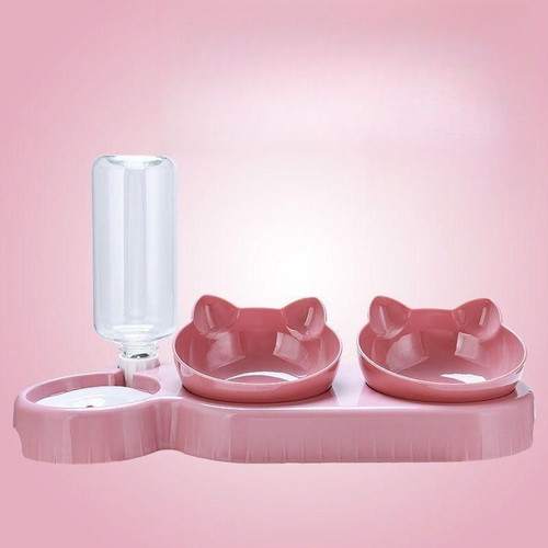 Cat and dog food and water bowl "Let's share a meal-Pink" new
