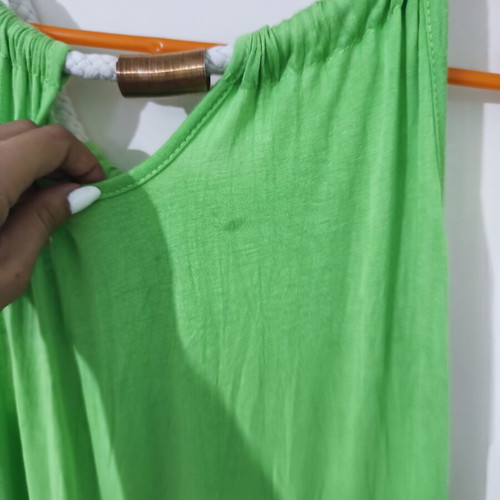 Green long dress with gold detail used, one size cotton elastic