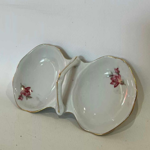 Vintage porcelain salt cellar with flowers Titon Veles used