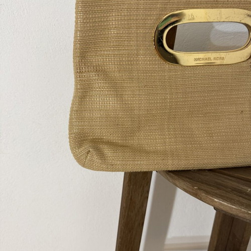 Michael Kors straw handbag medium, used, orange and gold