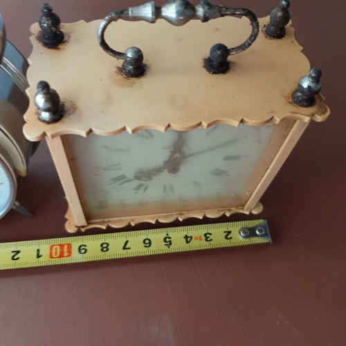 Set of two vintage wind-up clocks used, circa 1950