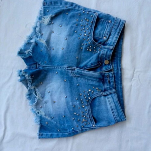 Denim shorts with studs like new, size M 38 10, blue