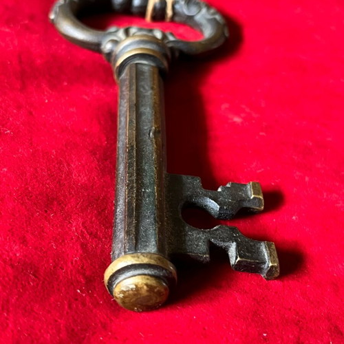 Vintage wine corkscrew and beer opener used, brass key shape 1960
