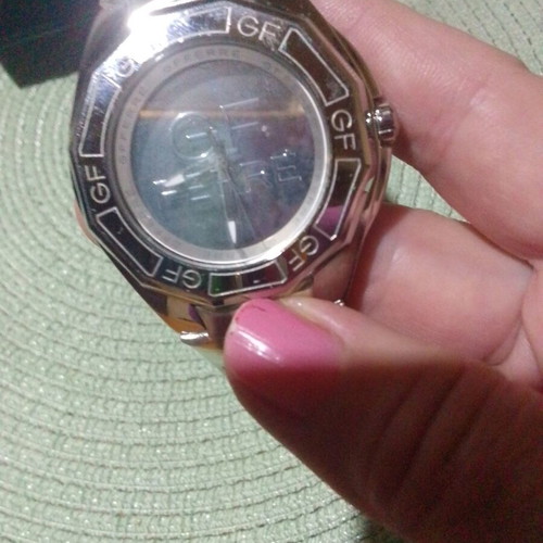 GF Ferre watch used, silver with red leather strap, Swiss made