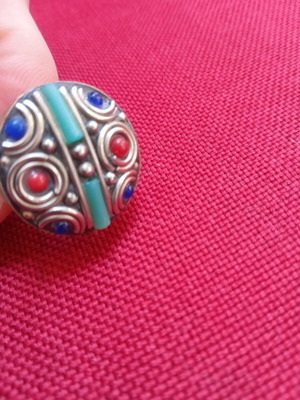 Handmade ring with natural Iranian stones turquoise coral lapis lazuli, adjustable