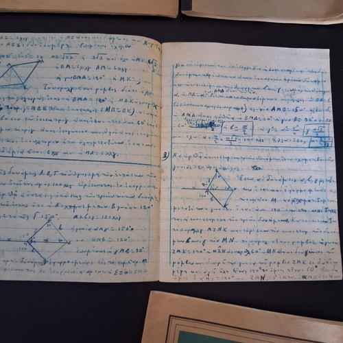 Vintage school notebooks 1949, set of 4 with 5 craft cards