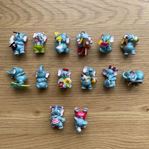 Kinder Ferrero surprise vintage elephant circus figures used, pack of 14