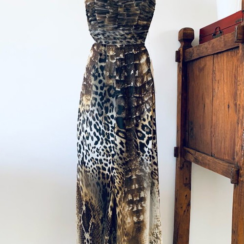 Veloudakis Strapless One-Piece Jumpsuit Animal Print New, Size M