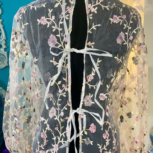Vila mesh embroidered floral blouse new, white multicolor