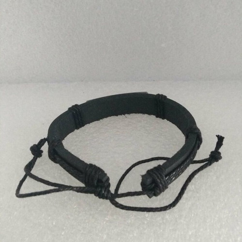 Handmade Leather Bracelet with Metal Cross in Black, like new