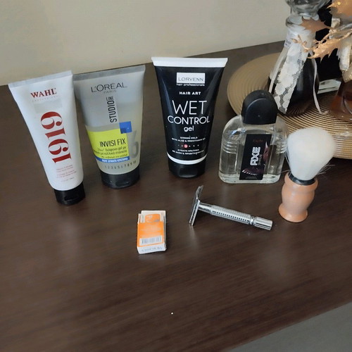 Men's grooming used, shaving machine and product set