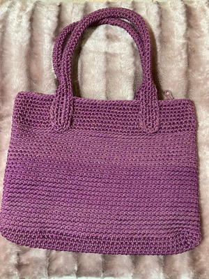Handmade purple knitted handbag made to order with lining and pocket