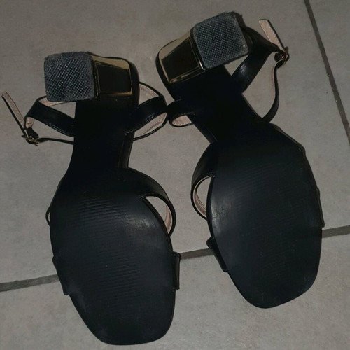 Diamantique sandals like new, black with gold detail, 10 cm heel size 38