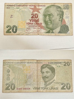 Turkey banknote 20 Turkish lira used