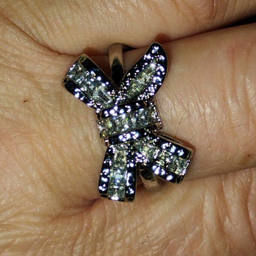 Ribbon ring new with diamond and quartz in white and green
