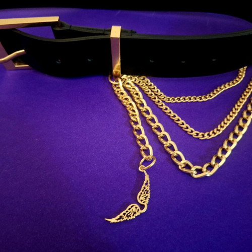 Zadig and Voltaire leather belt new, black with gold chain