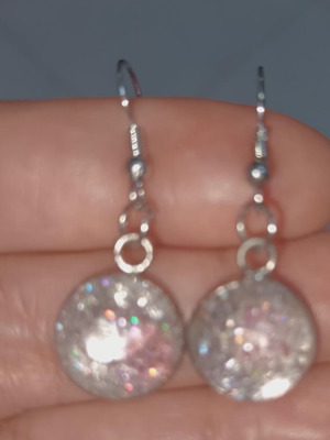 Earrings made of liquid glass silver, new