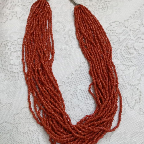 Multistrand necklace vintage '80, new, red and silver beads