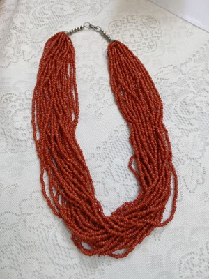 Multistrand necklace vintage '80, new, red and silver beads
