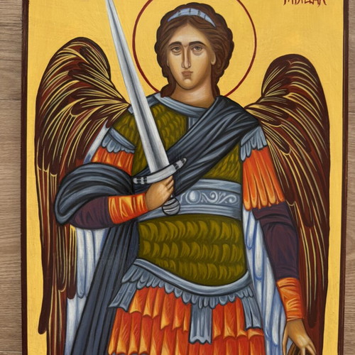 Handmade Byzantine Icon of Archangel Michael on Wood, new