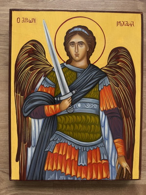Handmade Byzantine Icon of Archangel Michael on Wood, new