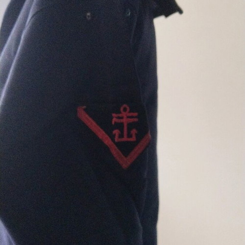 French Navy jacket used, vintage blue wool with red embroidery, size M