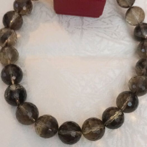 Smoky Quartz Necklace 925 Silver used, faceted stones, 45cm
