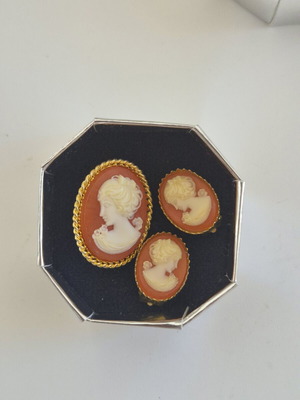 Vintage Cameo Pin and Clip Earrings Set like new