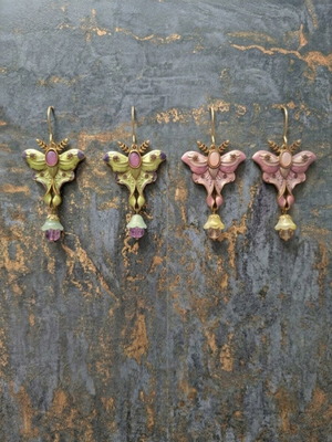 Moth Butterfly Earrings handmade, like new, multicolor and gold